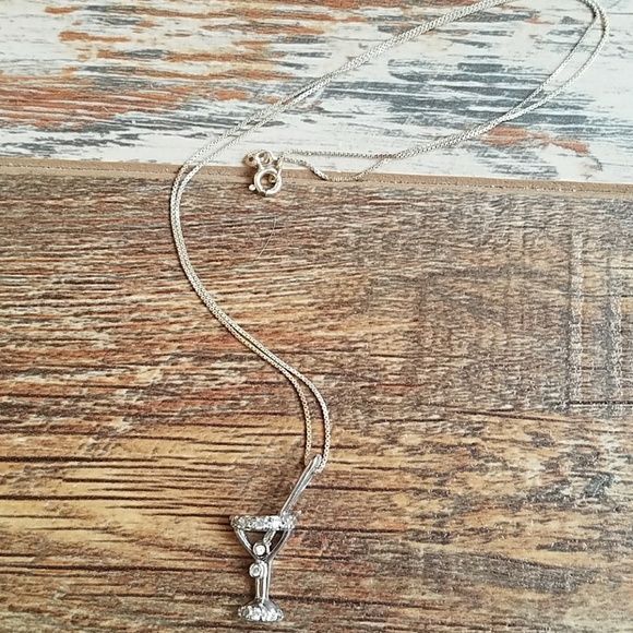 SALE  Sterling cubic zirconia martini pndt - Picture 2 of 2